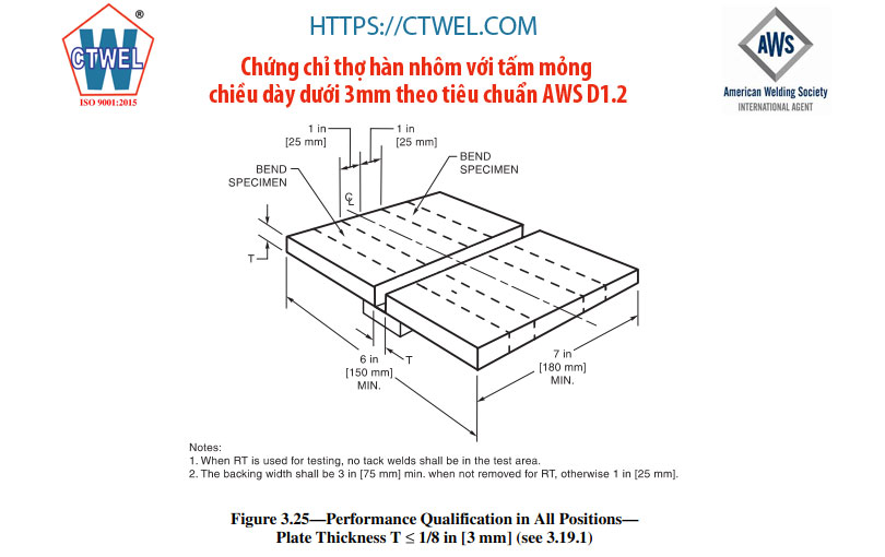 Mẫu thử chứng chỉ hàn nhôm tấm mỏng theo tiêu chuẩn AWS d1.2 với kích thước tiêu chuẩn và yêu cầu kiểm tra ndt và yêu cầu kiểm tra phá hủy