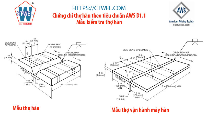 Mẫu kiểm tra thợ hàn, thợ vận hành máy hàn theo tiêu chuẩn AWS d1.1