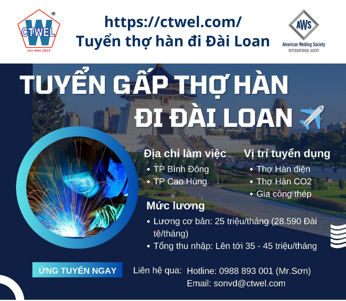 Tuyển gấp Thợ hàn đi Đài Loan