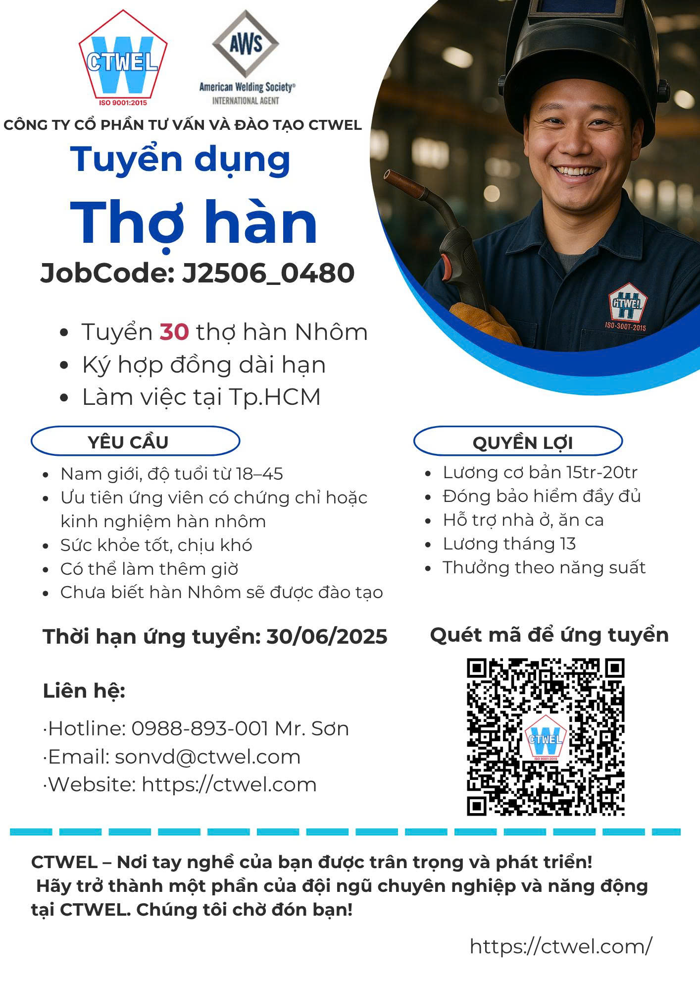 Thông tin tuyển dụng 30 thợ hàn Nhôm tại thành phố Hồ Chí Minh